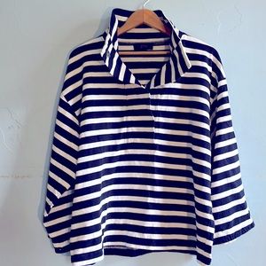 J. Crew Striped snap-neck knit popover | Size L